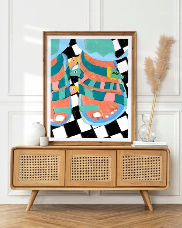 Shop Stroll on the wild side snakes feet checkers animals eclectic painting Art Print, Canvas Print, commercial digital licenses, instant download printable - exclusively certified at 83oranges.com by artist Uma Gokhale India