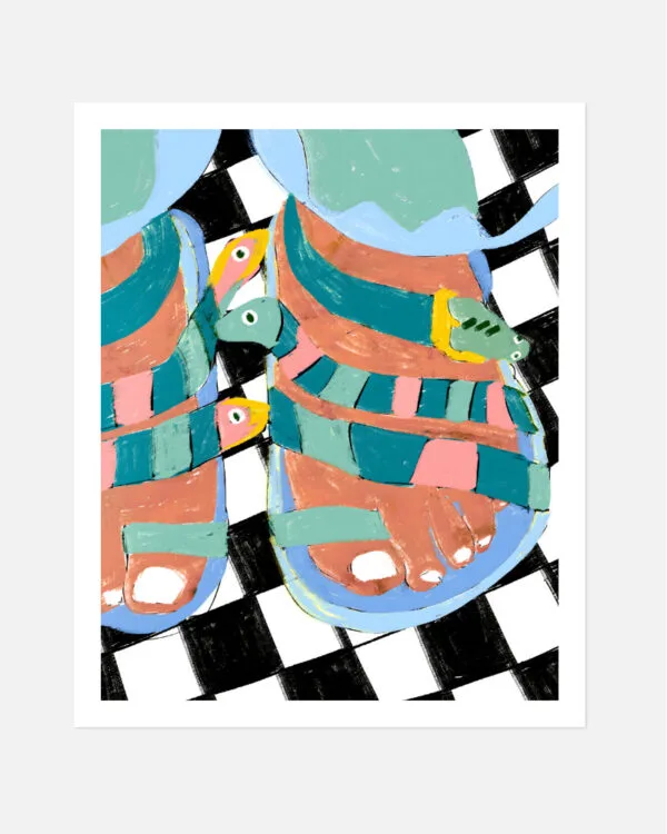 Shop Stroll on the wild side snakes feet checkers animals eclectic painting Art Print, Canvas Print - exclusively certified at 83oranges.com by artist Uma Gokhale India