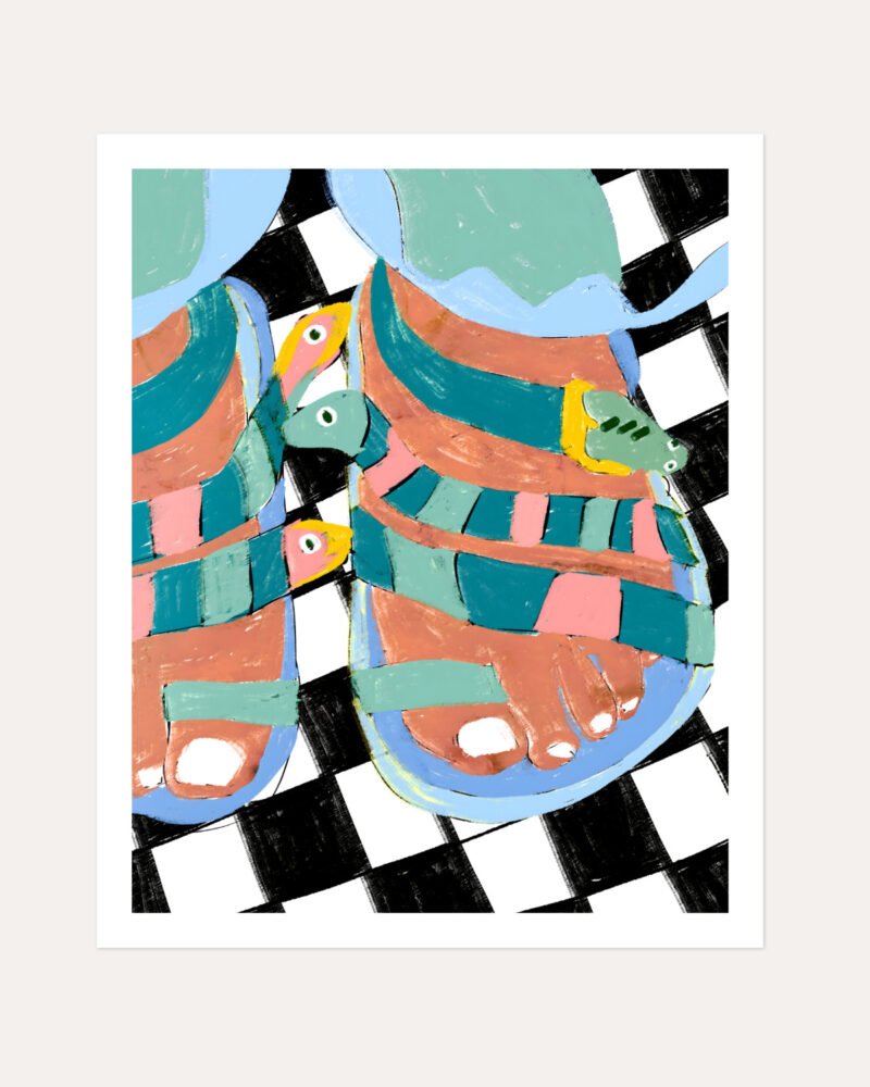 Shop Stroll on the wild side snakes feet checkers animals eclectic painting Art Print, Canvas Print, commercial digital licenses, instant download printable - exclusively certified at 83oranges.com by artist Uma Gokhale India