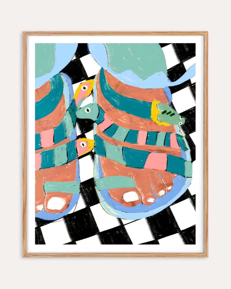 Shop Stroll on the wild side snakes feet checkers animals eclectic painting Art Print, Canvas Print, commercial digital licenses, instant download printable - exclusively certified at 83oranges.com by artist Uma Gokhale India