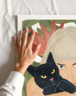 Shop cat lady animals pets black cats bohemian woman watercolor Art Print, Canvas Print - exclusively certified at 83oranges.com by artist Uma Gokhale India home banner