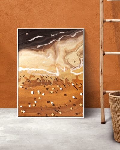 Shop Coffee Beach Ocean Summer Nature Sand Sea Earthy Painting Art Print, Canvas Print & Fabric Print - exclusively available at 83oranges.com by artist Uma Gokhale India