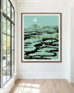 Shop dreamy lake landscape wild pond painting Art Print, Canvas Print, digital license download - exclusively certified at 83oranges.com by artist Uma Gokhale India