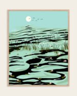 Shop dreamy lake landscape wild pond painting Art Print, Canvas Print, digital license download - exclusively certified at 83oranges.com by artist Uma Gokhale India