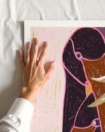 Shop flamingo love bohemian boho purple stripes harp Art Print, Canvas Print, commercial digital license, instant download printable - exclusively certified at 83oranges.com by artist Uma Gokhale India