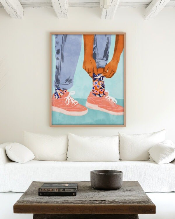 Shop bohemian boho fashion floral style shoes denim Art Print, Canvas Print, commercial digital license, instant download printable - exclusively certified at 83oranges.com by artist Uma Gokhale India