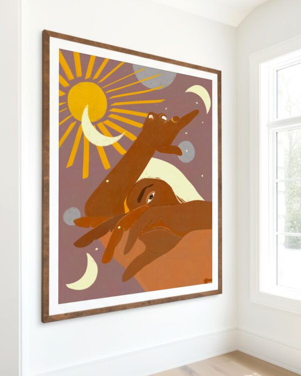 Shop celestial woman planets moon space earthy Art Print, Canvas Print, license art, download printable - exclusively certified at 83oranges.com by artist Uma Gokhale India home banner
