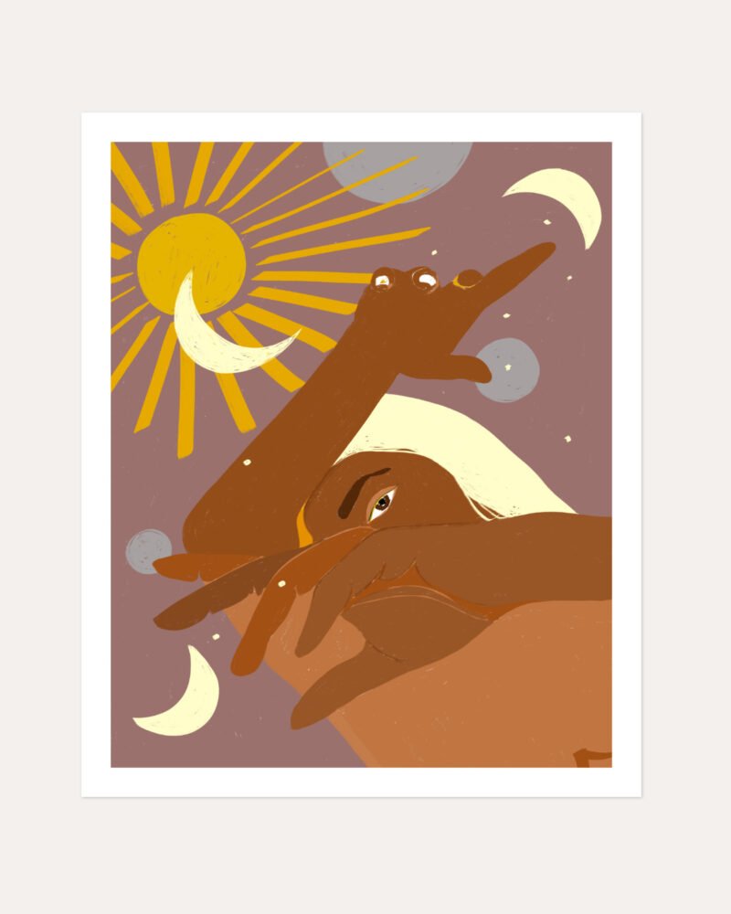 Shop celestial woman planets moon space earthy Art Print, Canvas Print, license art, download printable - exclusively certified at 83oranges.com by artist Uma Gokhale India home banner