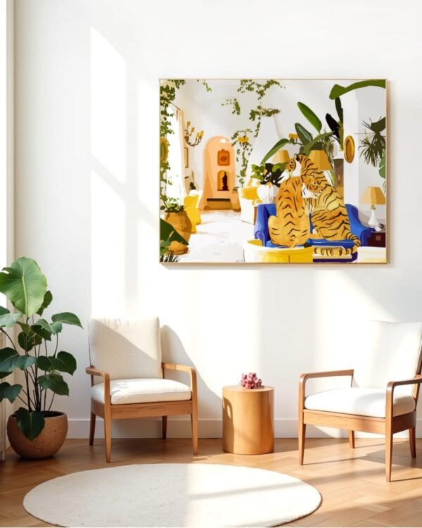 Shop tiger love luxury villa interior summer Art Print, Canvas Print - exclusively certified at 83oranges.com by artist Uma Gokhale India home banner