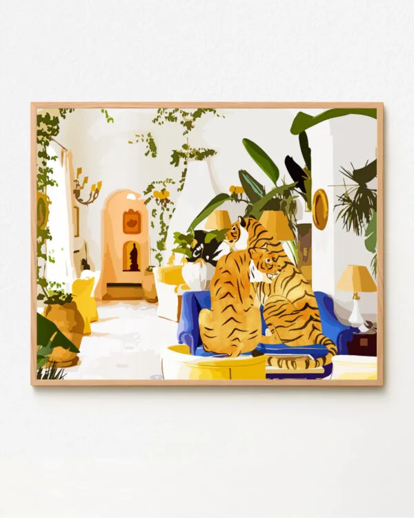 Shop tiger love luxury villa interior summer Art Print, Canvas Print - exclusively certified at 83oranges.com by artist Uma Gokhale India home banner