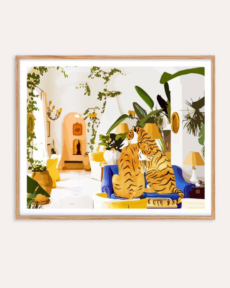 Shop tiger love luxury villa interior summer Art Print, Canvas Print, commercial digital license, instant download printable - exclusively certified at 83oranges.com by artist Uma Gokhale India home banner