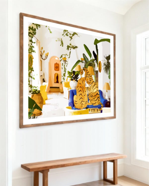 Shop tiger love luxury villa interior summer Art Print, Canvas Print, commercial digital license, instant download printable - exclusively certified at 83oranges.com by artist Uma Gokhale India home banner