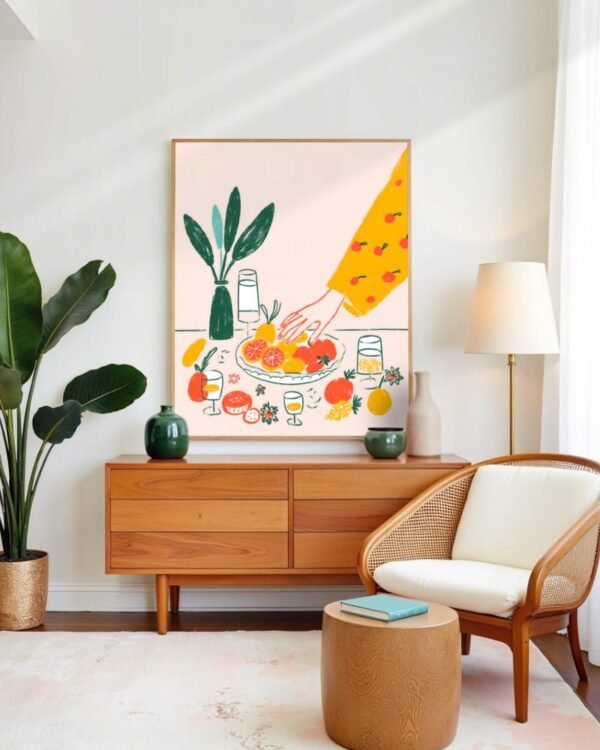 Shop breakfast fruit spread tabletop food rough sketch drawing Art Print, Canvas Print - exclusively certified at 83oranges.com by artist Uma Gokhale India home banner