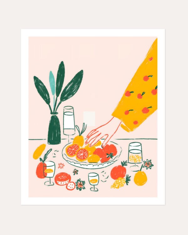 Shop breakfast fruit spread tabletop food rough sketch drawing Art Print, Canvas Print, commercial digital license, instant download printable - exclusively certified at 83oranges.com by artist Uma Gokhale India