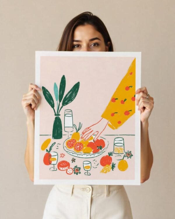Shop breakfast fruit spread tabletop food rough sketch drawing Art Print, Canvas Print - exclusively certified at 83oranges.com by artist Uma Gokhale India home banner