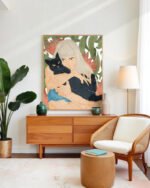 Shop cat lady animals pets black cats bohemian woman watercolor Art Print, Canvas Print - exclusively certified at 83oranges.com by artist Uma Gokhale India home banner