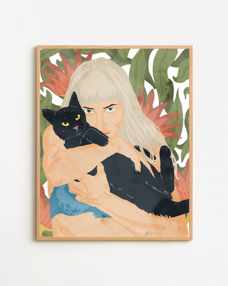 Shop cat lady animals pets black cats bohemian woman watercolor Art Print, Canvas Print - exclusively certified at 83oranges.com by artist Uma Gokhale India home banner