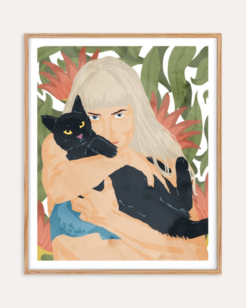 Shop cat lady animals pets black cats bohemian woman watercolor Art Print, Canvas Print - exclusively certified at 83oranges.com by artist Uma Gokhale India home banner