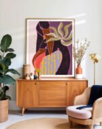Shop flamingo love bohemian boho purple stripes harp Art Print, Canvas Print, commercial digital license, instant download printable - exclusively certified at 83oranges.com by artist Uma Gokhale India
