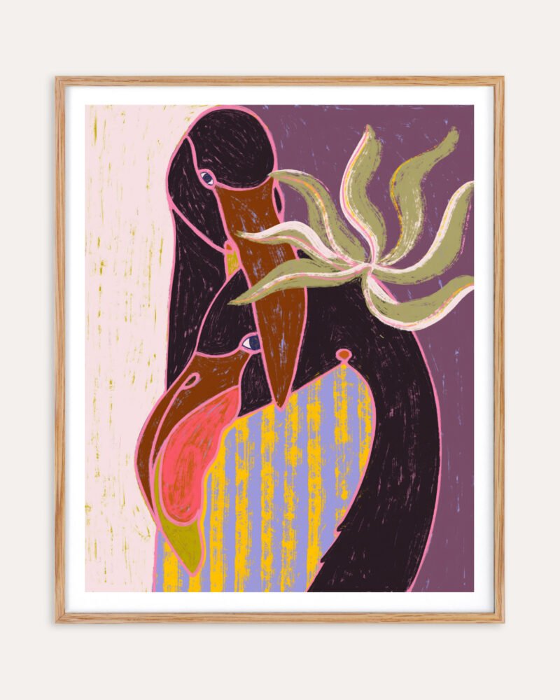 Shop flamingo love bohemian boho purple stripes harp Art Print, Canvas Print, commercial digital license, instant download printable - exclusively certified at 83oranges.com by artist Uma Gokhale India