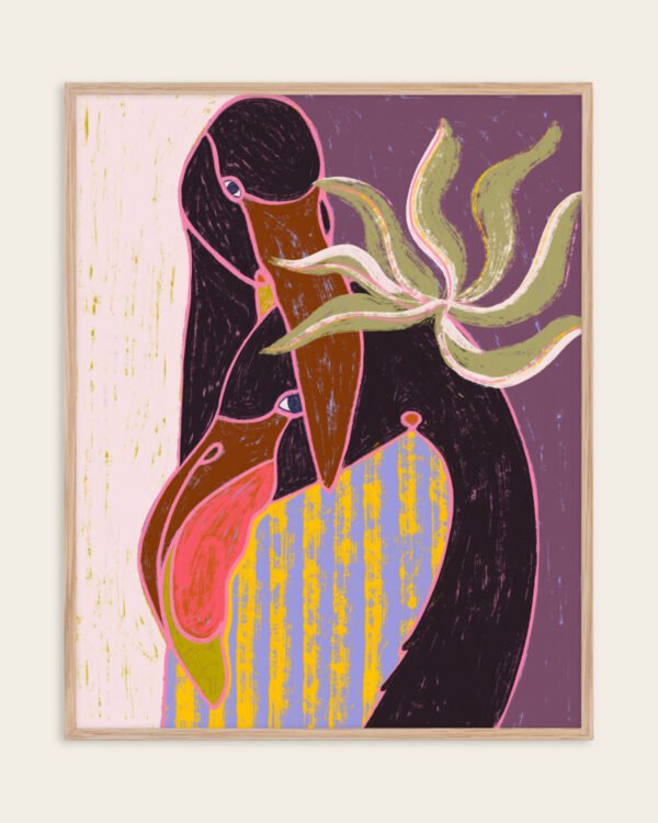 Shop flamingo love bohemian boho purple stripes harp Art Print, Canvas Print, commercial digital license, instant download printable - exclusively certified at 83oranges.com by artist Uma Gokhale India