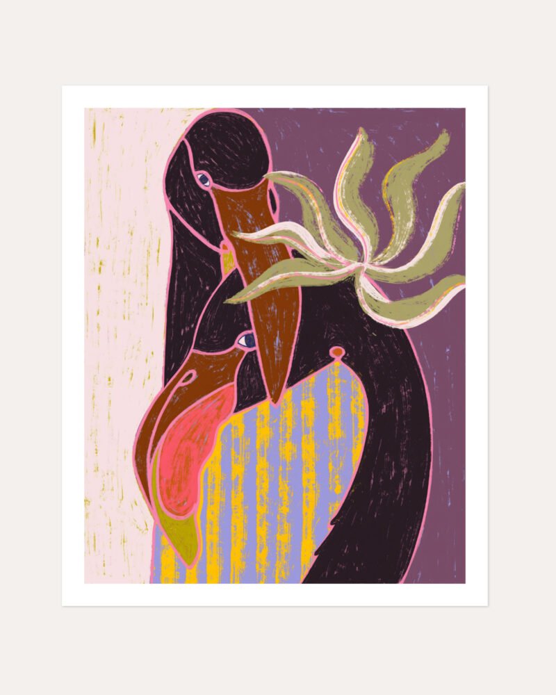 Shop flamingo love bohemian boho purple stripes harp Art Print, Canvas Print, commercial digital license, instant download printable - exclusively certified at 83oranges.com by artist Uma Gokhale India