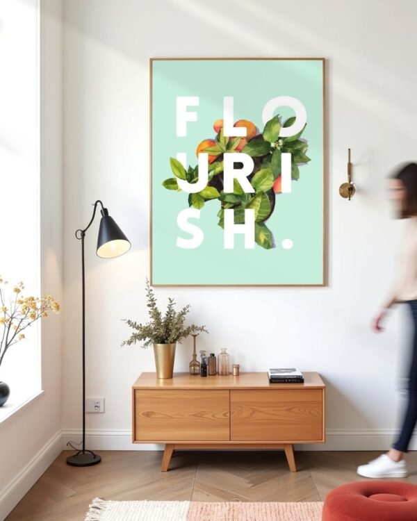 Shop Flourish Typography quote botanical illustration wellness Art Print, Canvas Print, Commercial digital license & Instant download printable - exclusively certified at 83oranges.com by artist Uma Gokhale India