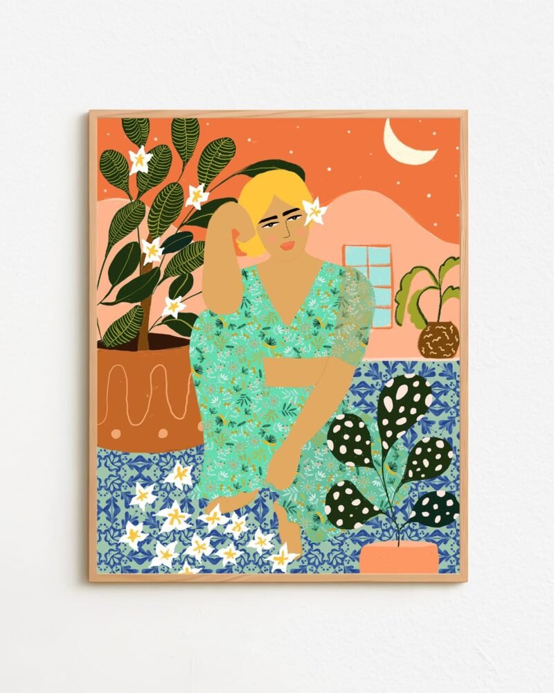 Shop flower collector woman bohemian courtyard plant lady Art Print, Canvas Print - exclusively certified at 83oranges.com by artist Uma Gokhale India home banner