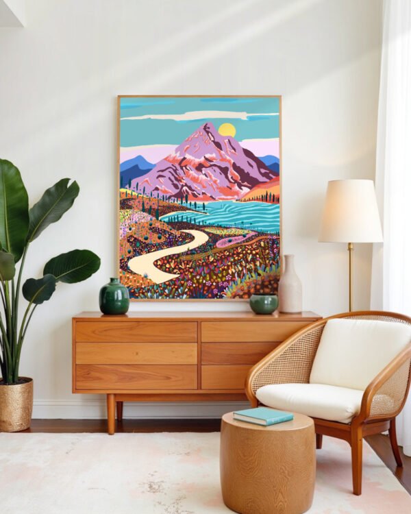 Shop Alice in wonder valley nature dreamy landscape mountains Art Print, Canvas Print, commercial digital license, instant download printable - available at 83oranges.com by artist Uma Gokhale India