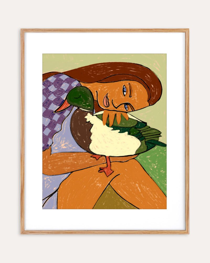 Shop The Girl and the Green-Headed Goose Art Print, Canvas Print, digital commercial license & instant download - available at 83oranges.com by artist Uma Gokhale India