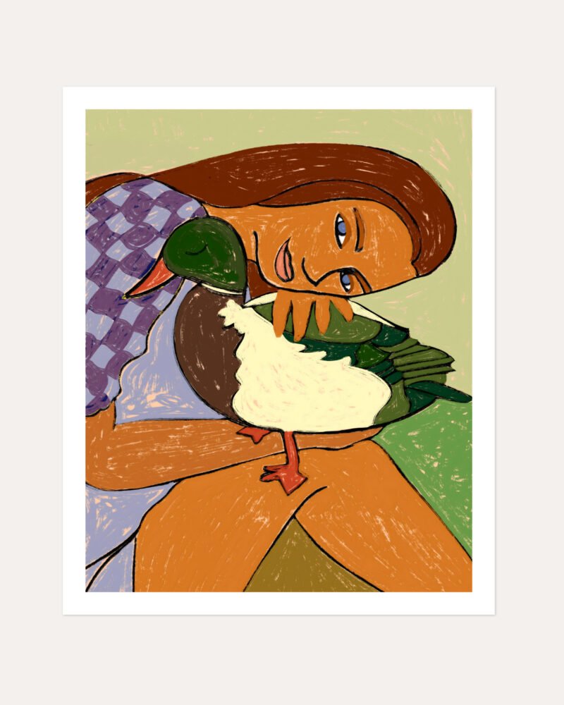 Shop The Girl and the Green-Headed Goose Art Print, Canvas Print, digital commercial license & instant download - available at 83oranges.com by artist Uma Gokhale India
