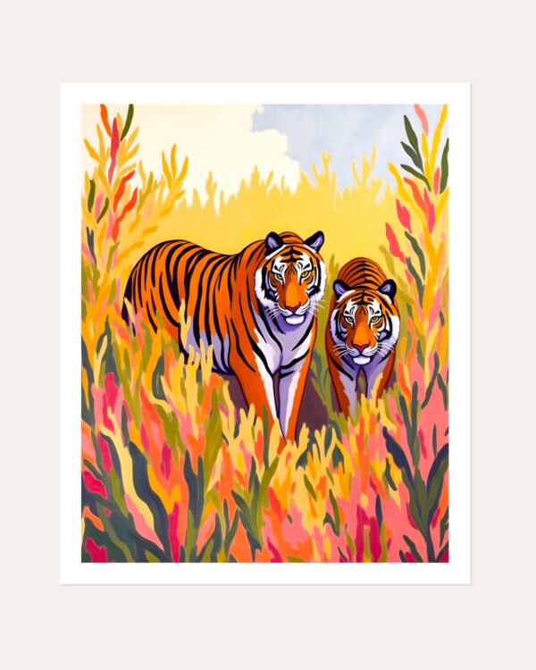 Shop Golden hour tigers wildlife jungle art print, canvas print, digital commercial license, instant digital download printable by Uma Gokhale 83 Oranges India