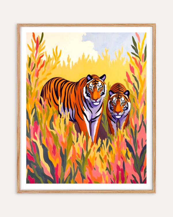 Shop Golden hour tigers wildlife jungle art print, canvas print, digital commercial license, instant digital download printable by Uma Gokhale 83 Oranges India