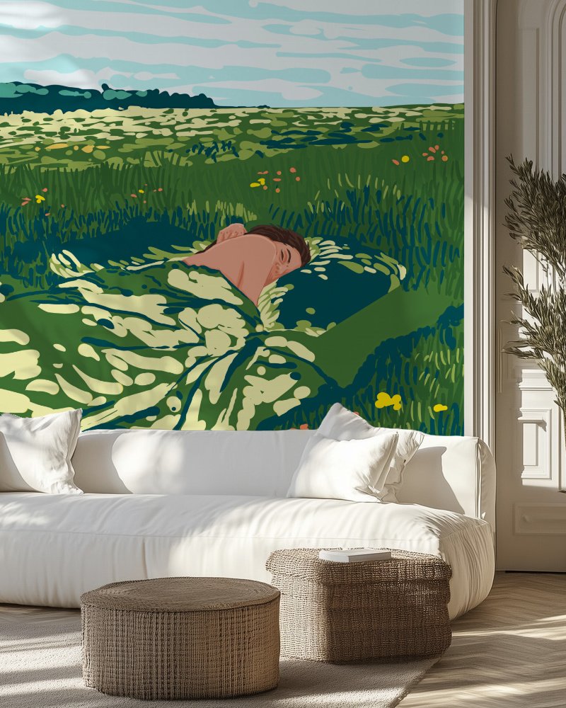 Shop how to take a nap nature landscape greenery garden woman concept Art Print, Canvas Print, Commercial digital license, Instant download printable - available certified at 83oranges.com by artist Uma Gokhale India