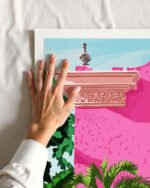 Shop Pink buildings architecture places Art Print, Canvas Print, commercial digital license, instant download printable - available at 83oranges.com by artist Uma Gokhale India