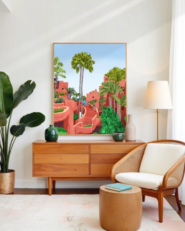 Shop Terracotta garden Pathway Architecture Art Print, Canvas Print, commercial digital license, instant download printable - available at 83oranges.com by artist Uma Gokhale India