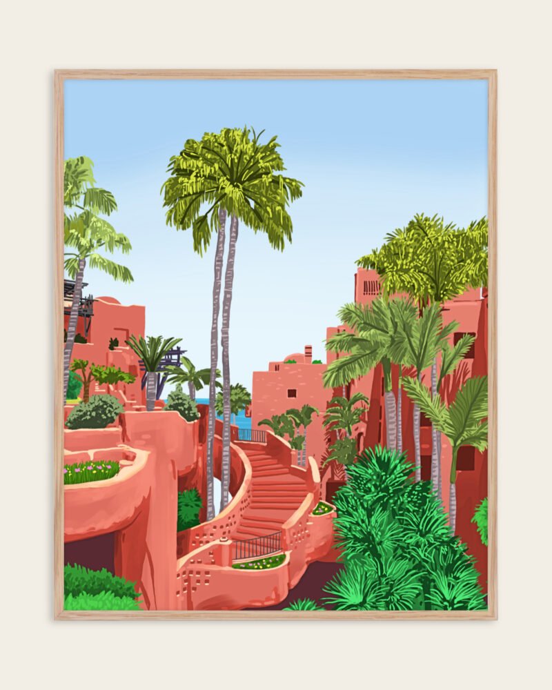 Shop Terracotta garden Pathway Architecture Art Print, Canvas Print, commercial digital license, instant download printable - available at 83oranges.com by artist Uma Gokhale India