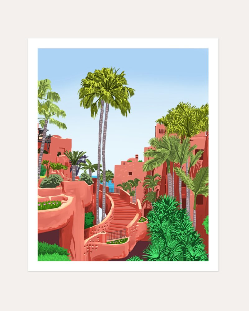 Shop Terracotta garden Pathway Architecture Art Print, Canvas Print, commercial digital license, instant download printable - available at 83oranges.com by artist Uma Gokhale India
