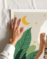 Colorful figurative contemporary wall art print title 'Trust The Wait' framed in a minimalist interior