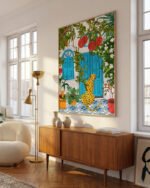 Shop Cheetah villa architecture moroccan porch pomegranate garden wild cat animals Art Print, Canvas Print, digital commercial license, instant download printable - available at 83oranges.com by artist Uma Gokhale India