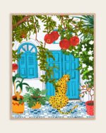 Shop Cheetah villa architecture moroccan porch pomegranate garden wild cat animals Art Print, Canvas Print, digital commercial license, instant download printable - available at 83oranges.com by artist Uma Gokhale India