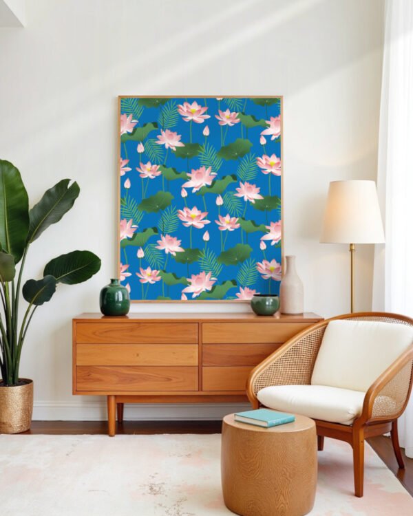 Shop Lotus love art and surface pattern design available to license, shop art prints at 83oranges.com by artist Uma Gokhale India