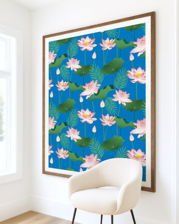Shop Lotus love art and surface pattern design available to license, shop art prints at 83oranges.com by artist Uma Gokhale India