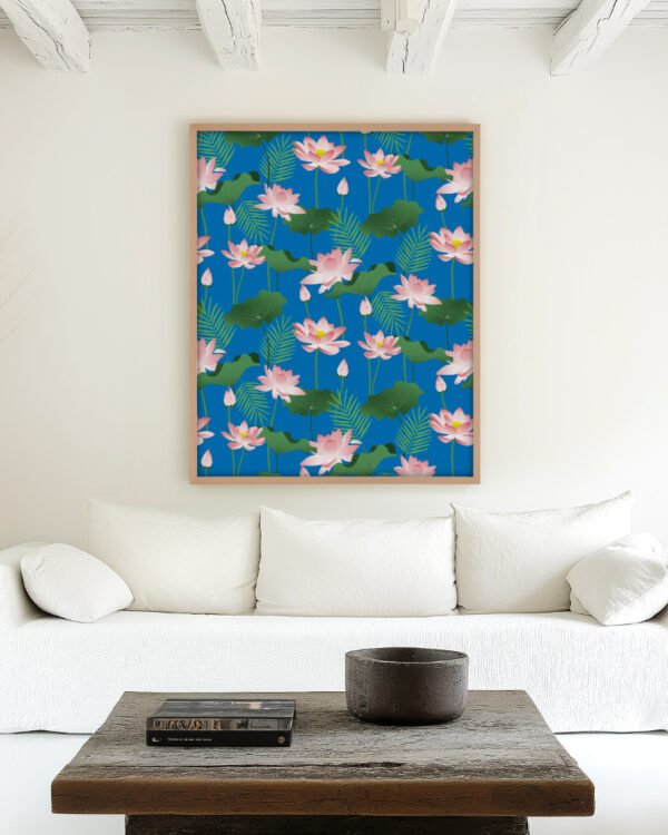 Shop Lotus love art and surface pattern design available to license, shop art prints at 83oranges.com by artist Uma Gokhale India