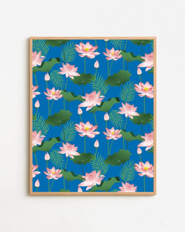 Shop Lotus love art and surface pattern design available to license, shop art prints at 83oranges.com by artist Uma Gokhale India