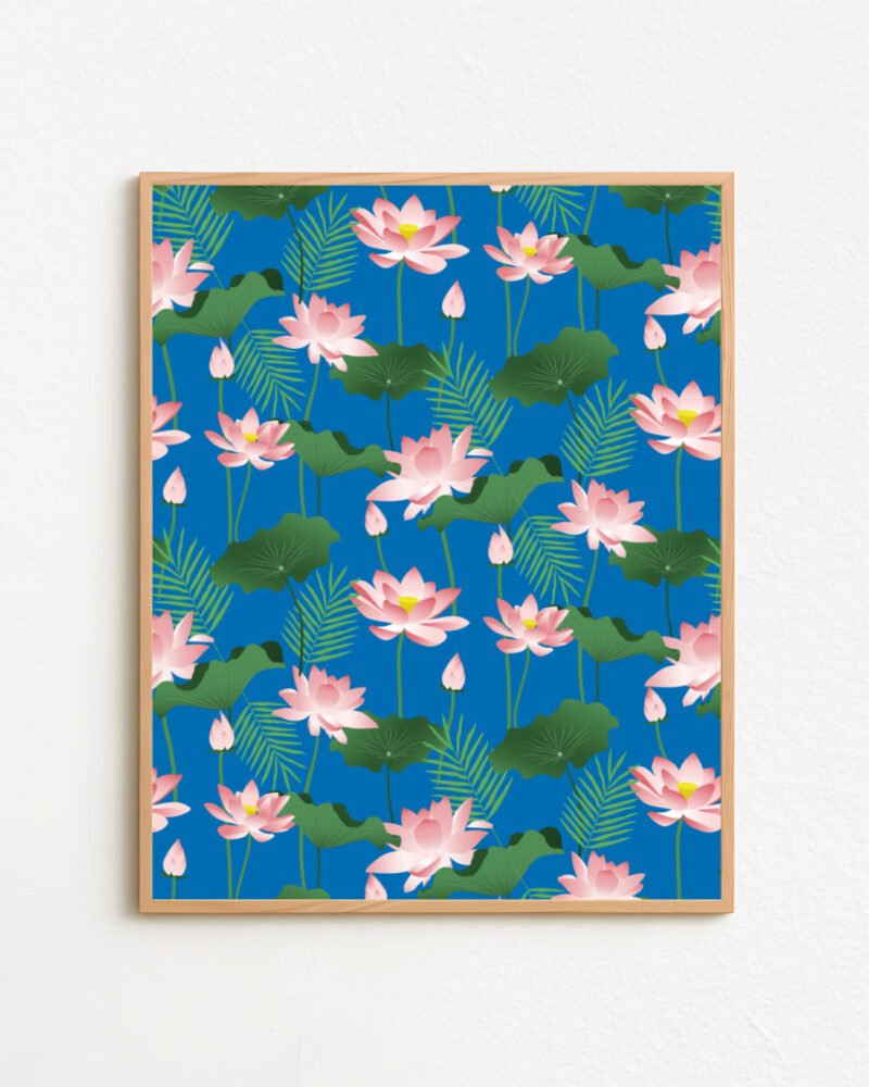 Shop Lotus love art and surface pattern design available to license, shop art prints at 83oranges.com by artist Uma Gokhale India