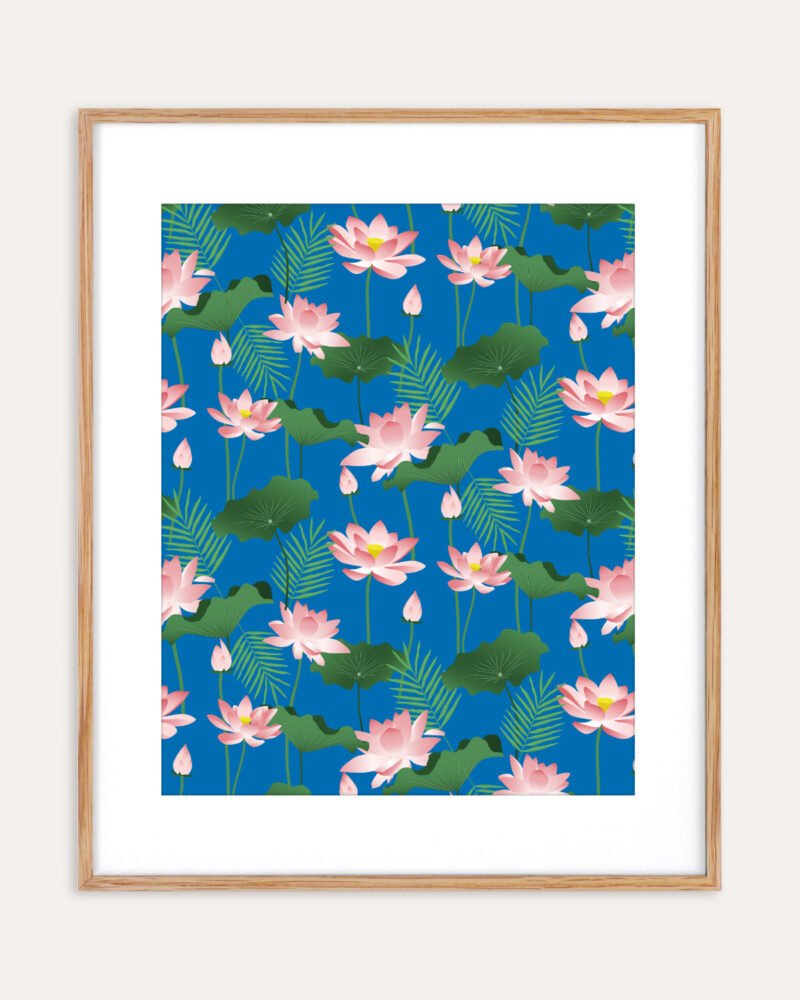 Shop Lotus love art and surface pattern design available to license, shop art prints at 83oranges.com by artist Uma Gokhale India