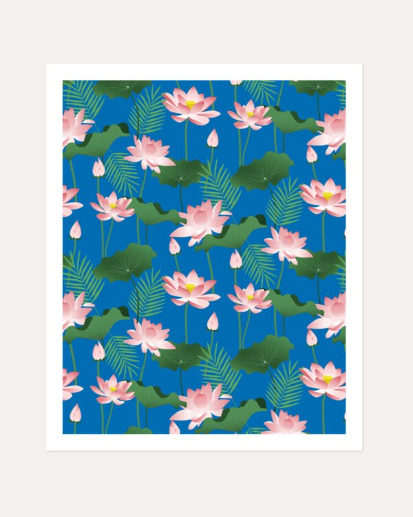 Shop Lotus love art and surface pattern design available to license, shop art prints at 83oranges.com by artist Uma Gokhale India