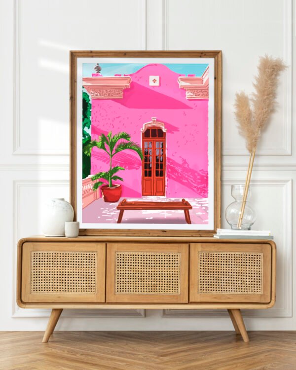 Shop Pink buildings architecture places Art Print, Canvas Print, commercial digital license, instant download printable - available at 83oranges.com by artist Uma Gokhale India
