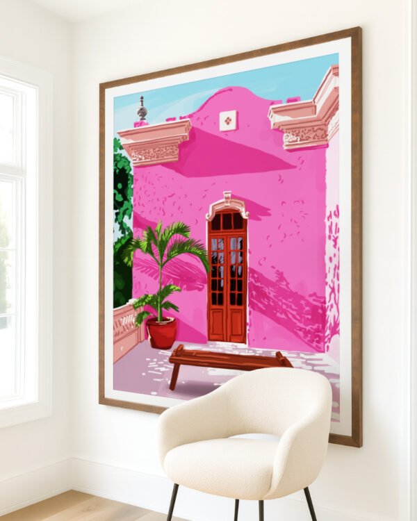 Shop Pink buildings architecture places Art Print, Canvas Print, commercial digital license, instant download printable - available at 83oranges.com by artist Uma Gokhale India